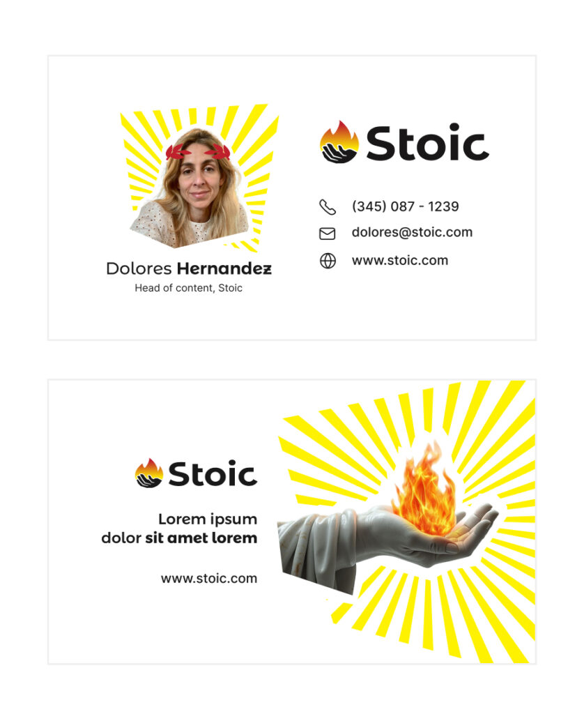 Custom corporate business card and stationery mockup for Stoic